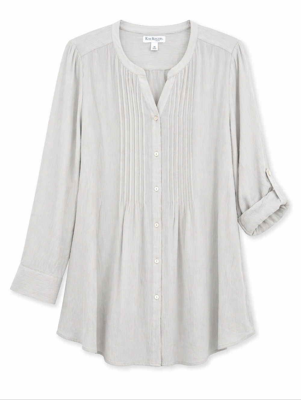 Plus Size Light Gray Pintucked Button-Front Tunic Blouse Size 3X - Picture 4 of 7